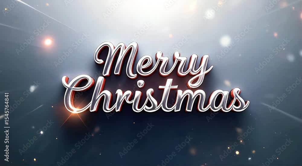 Poster animated merry christmas text with fireworks and bokeh lights background