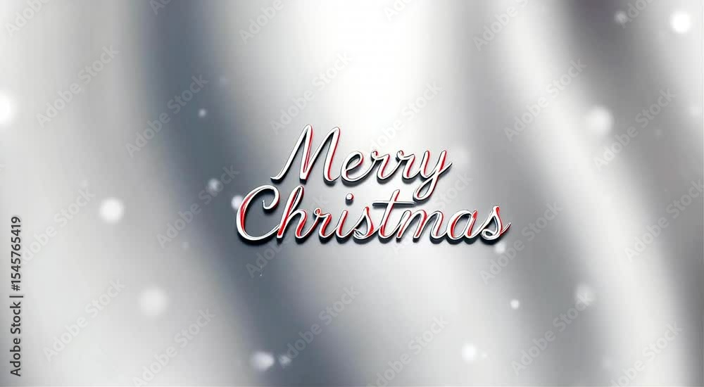 Poster merry christmas text animation with silver background and bokeh lights.