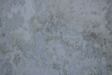 Close-up of an old, weathered wall with peeling paint, cracks, and rough texture. The surface shows decay, mold stains, and aging marks in muted gray and greenish tones