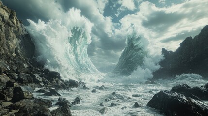 Powerful water surge in canyon