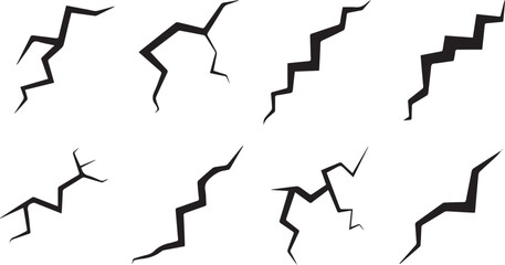 Crack set silhouette graphics isolated on white background