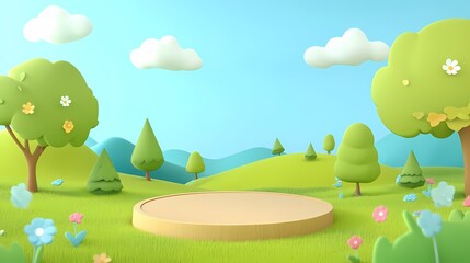 cartoon outdoor grass trees booth poster background