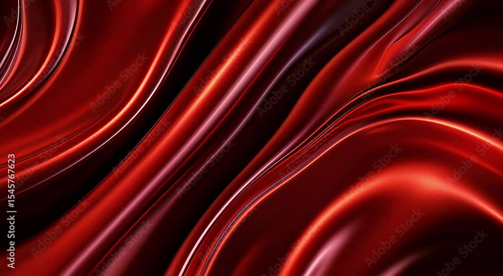 Poster abstract red silk fabric flowing with light reflections in a dynamic video