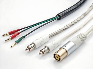 Various professional audio cables showing diverse connections and electronic communication concepts