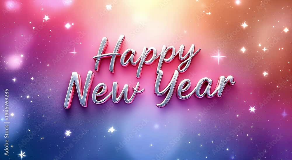 Poster sparkling happy new year text animation with glittering starry background