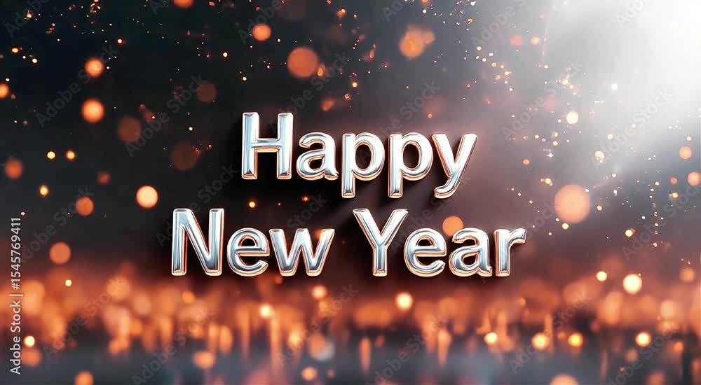 Poster sparkling silver happy new year text with bokeh and festive background