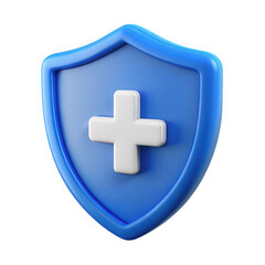 Fototapeta premium 3d blue shield with white cross icon isolated on transparent background