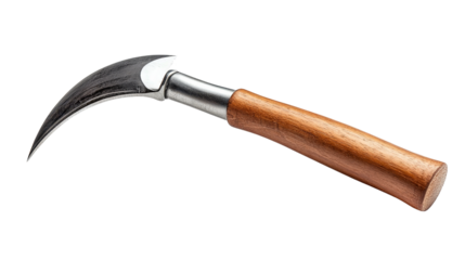 Steel sickle with wooden handle Transparent background, PNG