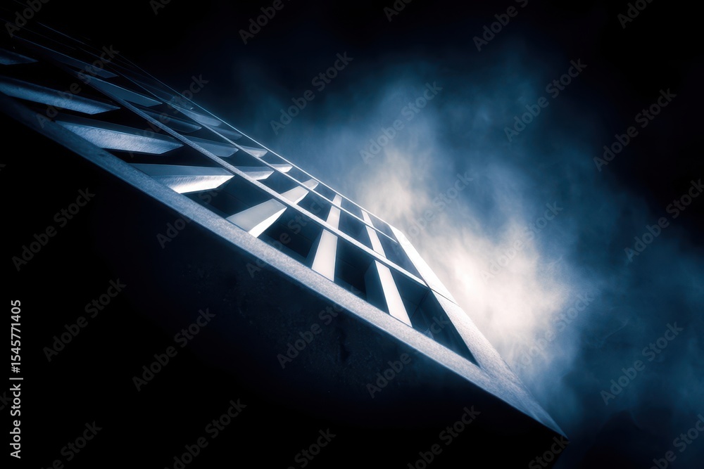 Poster A building with a window that is foggy
