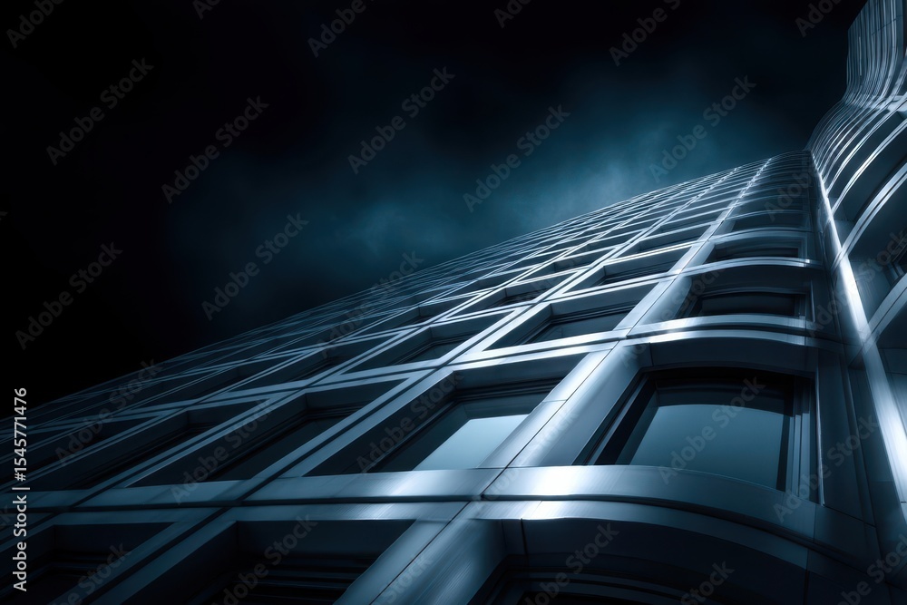 Poster a tall building with a cloudy sky in the background