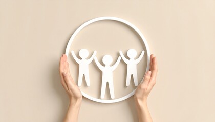 合意と参加を象徴する人々の手挙げ姿を円形フレームで囲んだシンプルデザイン

