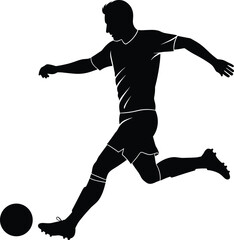 Silhouette of soccer player kicking ball, full body action pose, football match moment, athlete in motion, competitive game concept, isolated on white background image