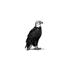 Eagle Engraving Illustration, drawn in an engraved, woodcut style with fine details sketch engraving vector illustration. Scratchboard imitation. Black and white image. flat vector design