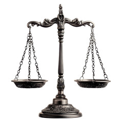 Elegant Antique Scales of Justice Symbol of Law and Balance, isolated on a transparent background