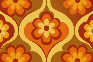 Retro 70s Floral Pattern Vintage Flower Power Design, Seamless Wallpaper Background
