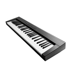 Sleek black digital piano keyboard music instrument keys technology isolated on a transparent background