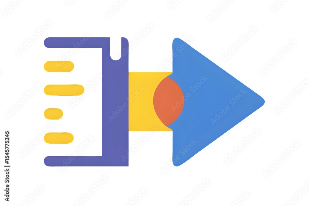 Poster abstract representation of a document with lines leading to a right arrow in various colors
