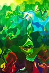 Abstract green and blue fluid portrait painting