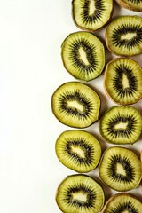 top view of dried kiwi slices isolated on white background with copy space