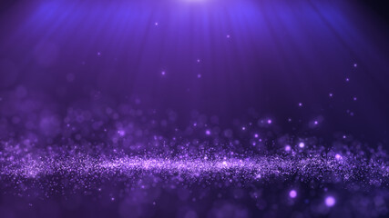 Glitter light electric purple particles stage and light shine abstract background. Flickering particles with bokeh effect.