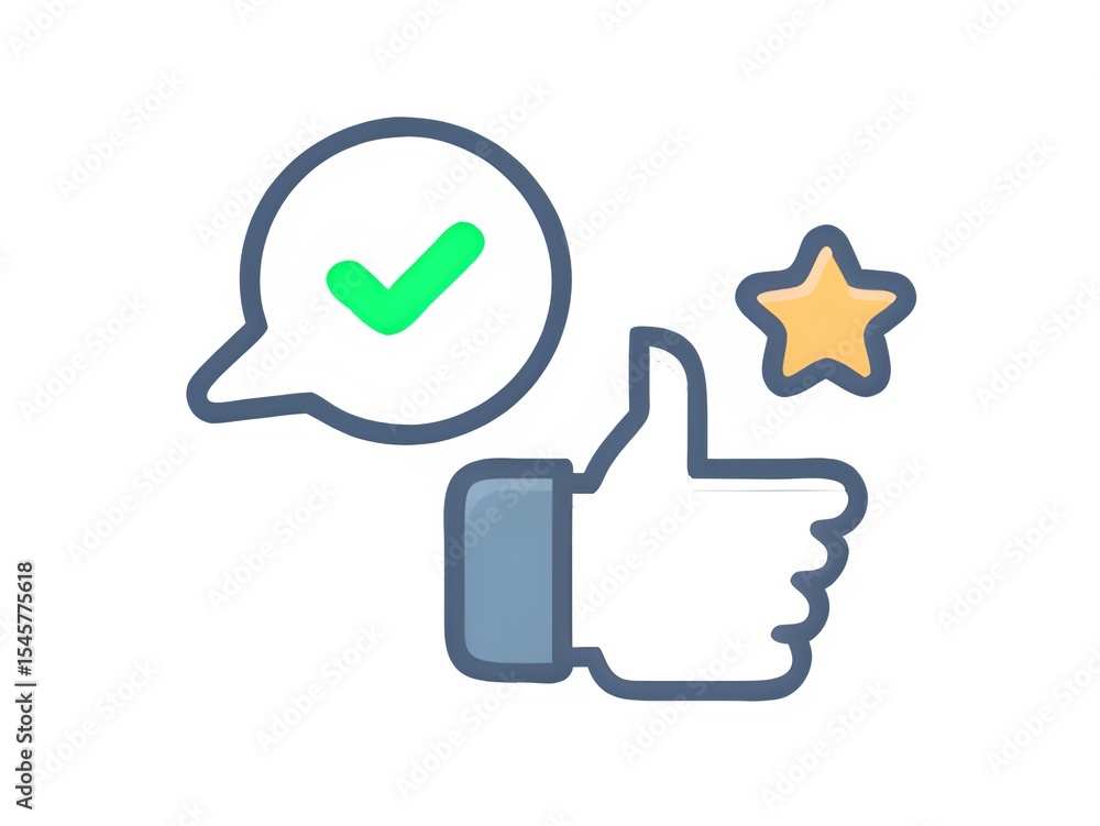 Poster a graphic of a thumbs up with a speech bubble containing a check mark and a star on a white backgrou