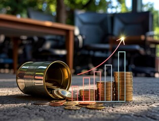 Financial growth illustrated with coins and graph