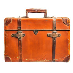 Vintage Orange Leather Suitcase Travel Nostalgia Retro isolated on a transparent background