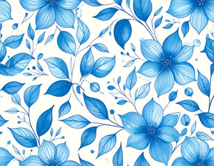 Fototapeta premium Delicate Watercolor Floral Pattern in Shades of Blue