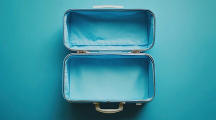 Empty Vintage Suitcase on Blue Background