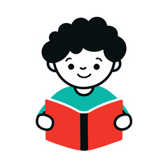 kid reading a book vector icon