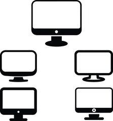 Flat Screen Computer Monitor and TV Icon Vector Illustration | Black White Silhouette Collection
