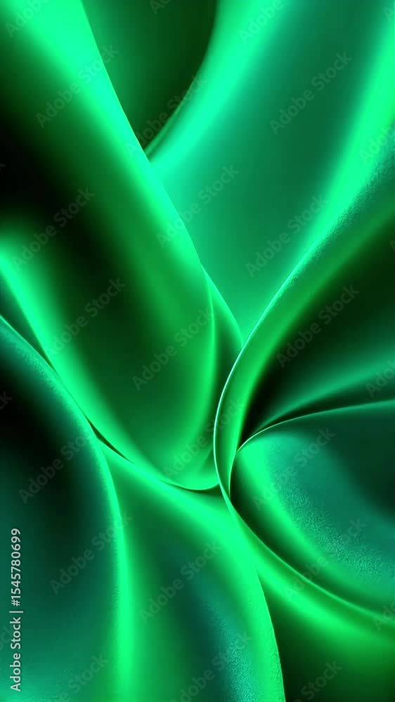 Poster abstract green silk fabric flowing and waving in dynamic motion video