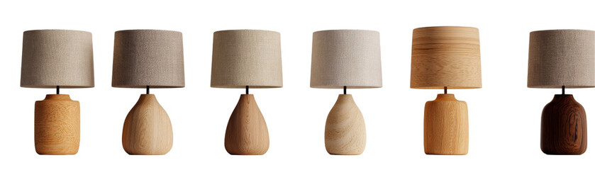 A collection of stylish table lamps in various designs. transparent background