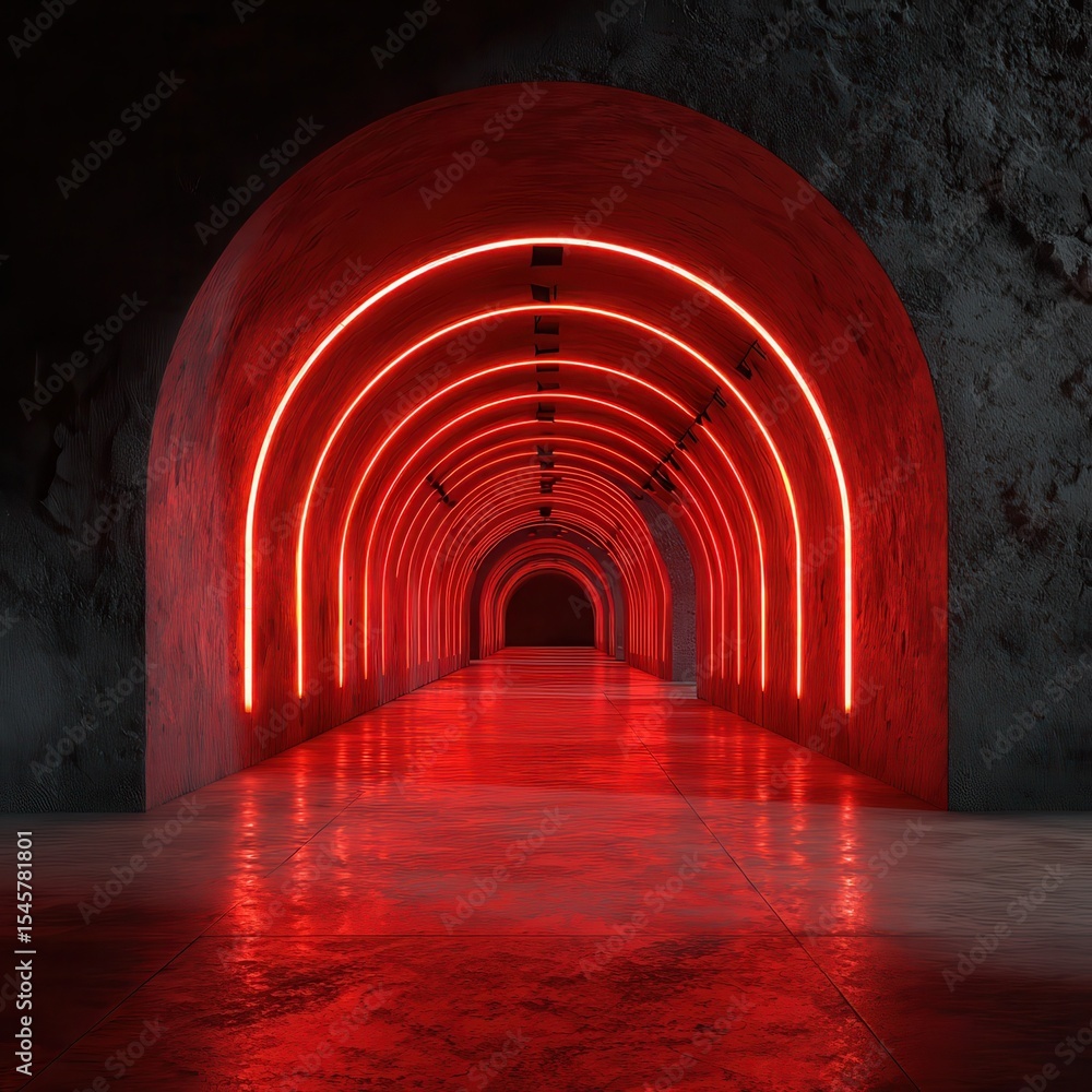 Poster illuminated corridor tunnel with light. 3d rendering.