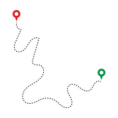 Route icon. Two points with dotted path and location pin. Route location icon two pin sign and dotted line. Distance icon illustration in eps 10.