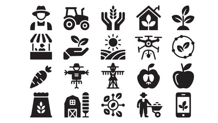 Agriculture Icons Farming, Technology & Sustainable Farming Glyph Icons Set