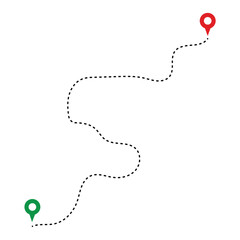 Route icon. Two points with dotted path and location pin. Route location icon two pin sign and dotted line. Distance icon illustration in eps 10.