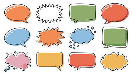 Vibrant Hand-Drawn Comic Style Speech Bubbles and Thought Clouds Collection with Sketchy Outlines, Perfect for Expressive Communication, Dialogue, and Creative Graphic Design Projects
