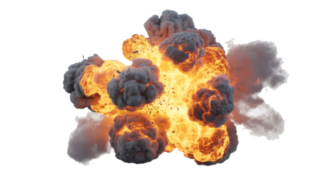 Fiery Explosion with Smoke and Debris a Dramatic 3D Render ideal for VFX and Motion Graphics Projects, transparent background