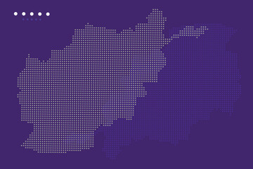 Minimalist Pixel Map of Afghanistan with Dotted Style on Purple Background