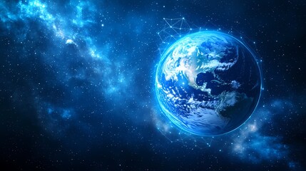 Naklejka premium Global Network Earth in Space Connected World 
