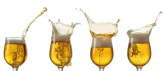 Refreshing Beer Splash in Glasses Perfect for Brewery Ads or Beer Menus, transparent background