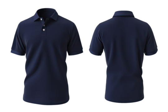 Blank navy blue polo shirt template for customizable design options suitable for personal or promotional use