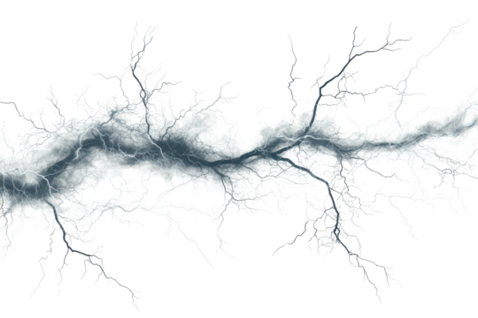 Electricity lightning flash isolated on transparent background showcasing powerful energy display with intricate branching patterns and bright illumination