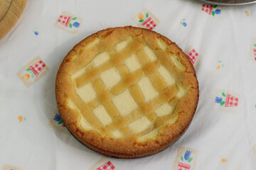 Ricotta tart served for afternoon tea, highlighting a delicious homemade dessert with a creamy texture, perfect for cozy moments and sweet breaks during the day.