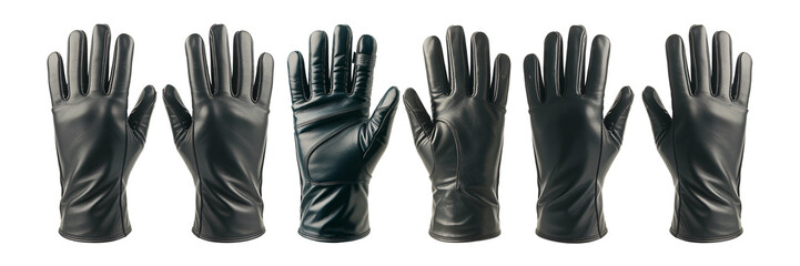 Elegant Black Leather Gloves Collection Fashion Accessory Product Shots, transparent background