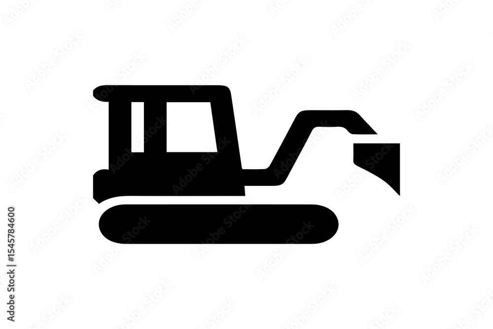 Poster the image is a solid black icon of a bulldozer. it features a rectangular cabin with two window pane