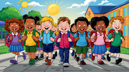Obraz premium school kids happily gone for their school