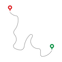 Route icon. Two points with dotted path and location pin. Route location icon two pin sign and dotted line. Distance icon illustration in eps 10.