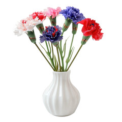 Obraz premium A white vase with a colorful arrangement of artificial flowers.